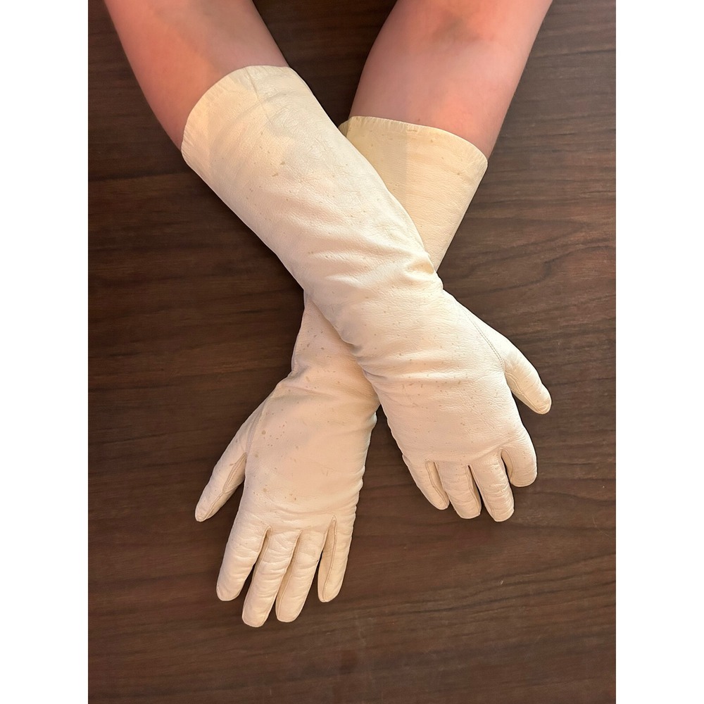 Vintage Kid leather gloves silk Lined made in‎ France 14 inches